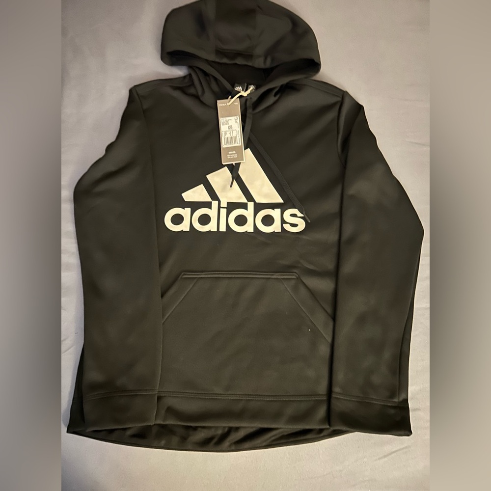 Adidas Men's Black and White Logo Hoodie